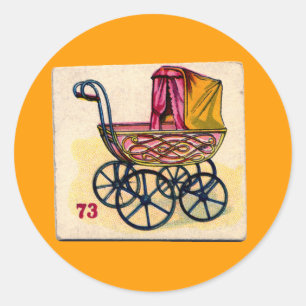 Vintage Baby Buggy Spielkarte Runder Aufkleber