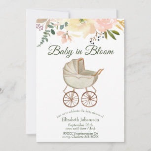 Vintage Baby-Buggy und Blumenbaby in Bloom Einladung