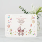 Vintage Baby Carriage Dusche Einladung (Stehend Vorderseite)