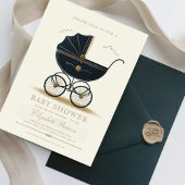 Vintage Baby Carriage Elegant Navy Baby Shower Einladung