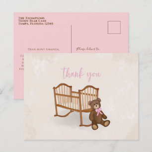 Vintage Baby Dankeschön Eleganter Rosa Teddybär Postkarte