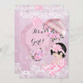 Vintage Baby Dusche Girl Pink Parasol Rose Einladung (Vorne/Hinten)