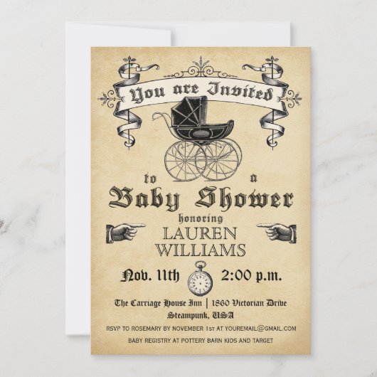 Vintage Baby-Duschen-Einladung II Einladung (Vorderseite)