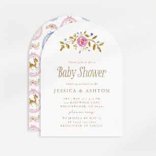 Vintage-Baby-Einladung zum Babyshower mit Reh-Moti Einladung