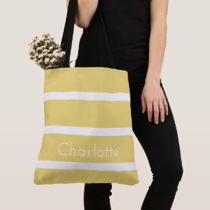 Vintage Baby Gelb und Weiß gestreift personalisier Tasche