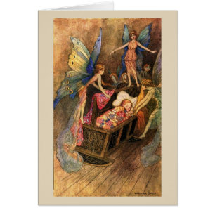 Vintage - Baby in der Wiege mit Feen,