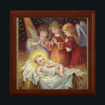 Vintage Baby Jesus in Manger  Erinnerungskiste<br><div class="desc">A colorful vintage image of baby Jesus in the manger with angels.</div>