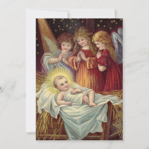 Vintage Baby Jesus Krippe drei Engel Weihnachten