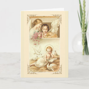 Vintage Baby Jesus Tauben Engel Blumen Feiertagskarte