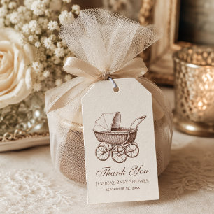 Vintage Baby-Kinderwagen Braun Danke Baby-Party Geschenkanhänger