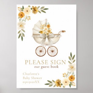 Vintage Baby-Kinderwagen-Gästebuch-Schild Gold-The Poster