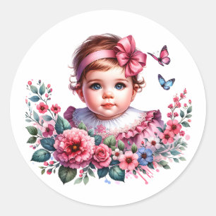 Vintage Baby-Mädchen-Baby-Party Runder Aufkleber