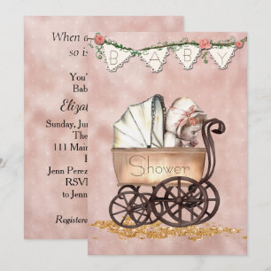 Vintage-Baby-Mädchen-Baby-Shower-Einladung Einladung