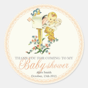 Vintage-Baby-Mädchen-in-Briefe-Karton-Baby-Show-Fa Runder Aufkleber