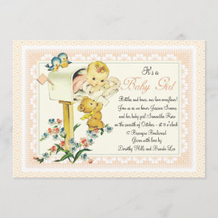 Vintage-Baby-Mädchen-in-Briefkasten-Baby-Shower Einladung