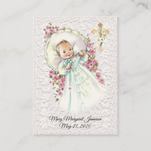 Vintage Baby Mädchen Taufe Florales Spitzenmuster Visitenkarte