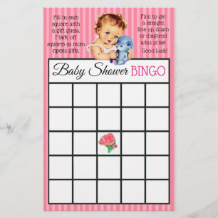 Vintage-Baby-Mädchen-Teddybär-Baby-Shower-Spiele Flyer