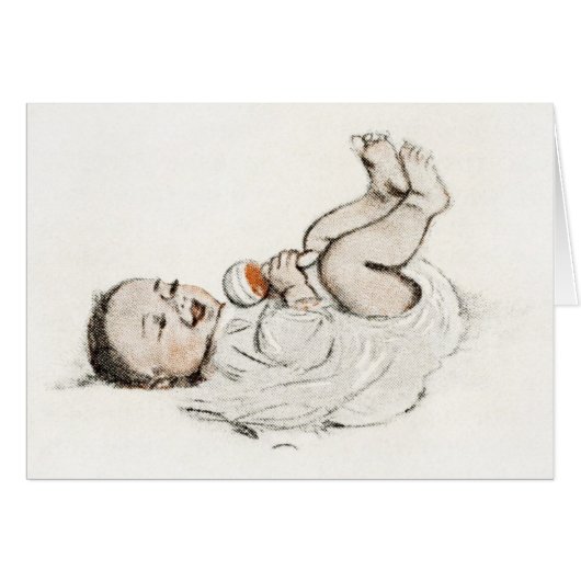 Vintage - Baby mit Rassel, (Vorderseite (Horizontal))