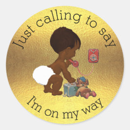 Vintage Baby on Phone Faux Gold Foil Baby Dusche Runder Aufkleber