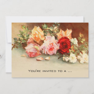 Vintage-Baby-Party, Antike Rosen Blumen Floral Einladung