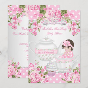 Vintage-Baby-Party Braunes Mädchen Rosa Teeparty Einladung