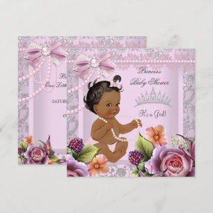 Vintage-Baby-Party Ethnische Mädchen Rosa Perle Ro Einladung