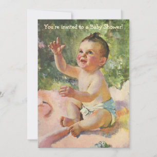 Vintage-Baby-Party, Kind Kinder Mädchen Mädchenhaf Einladung