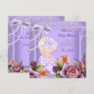 Vintage-Baby-Party Mädchen Lavendel-Rose Blond Einladung