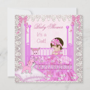 Vintage-Baby-Party Mädchen Rosa Spitze Süße Katze Einladung