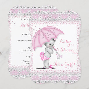 Vintage-Baby-Party Mädchen Rosa Streusel Schirm Einladung