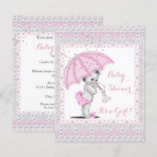 Vintage-Baby-Party Mädchen Rosa Streusel Schirm Einladung
