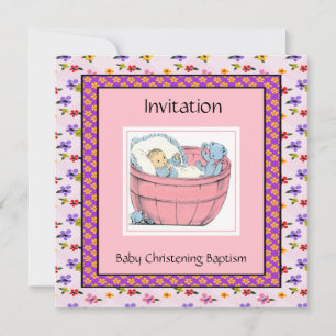 Vintage-Baby-Party Pink Blau Einladung