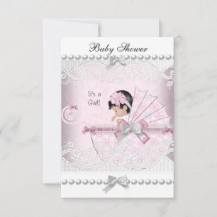 Vintage-Baby-Party Süßes Mädchen Hübsches Rosa Einladung