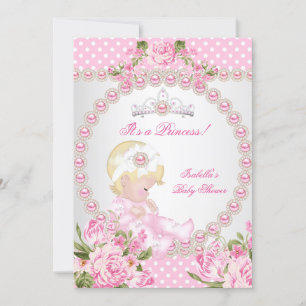 Vintage-Baby-Party Süßes Mädchen Rosa Perle Rose B Einladung