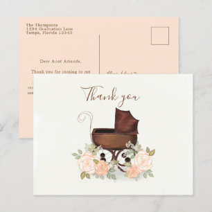 Vintage-Baby-Party Wasserfarben-Kutsche Danke Postkarte
