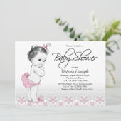 Vintage Baby Pink Gray Baby Dusche Einladungen (Stehend Vorderseite)