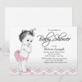 Vintage Baby Pink Gray Baby Dusche Einladungen (Vorne/Hinten)