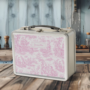 Vintage Baby Pink Toile De Jouy Szenerie-Muster Metall Brotdose