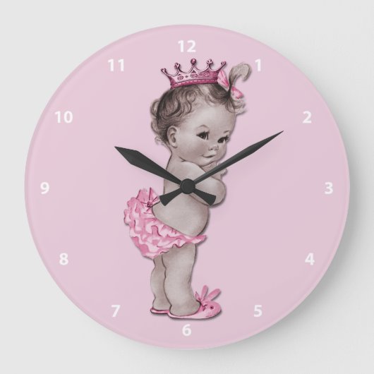 Vintage Baby-Prinzessin Pink Große Wanduhr (Vorderseite)