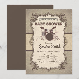 Vintage BABY SHOWER-Einladung - Musik Trommel Einladung