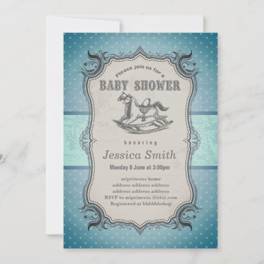 Vintage BABY SHOWER Einladung - Rockpferd (Vorderseite)