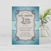 Vintage BABY SHOWER Einladung - Rockpferd (Stehend Vorderseite)