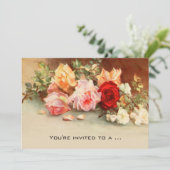 Vintage Babydusche, antike Rose Blume Blumenbeete Einladung (Stehend Vorderseite)