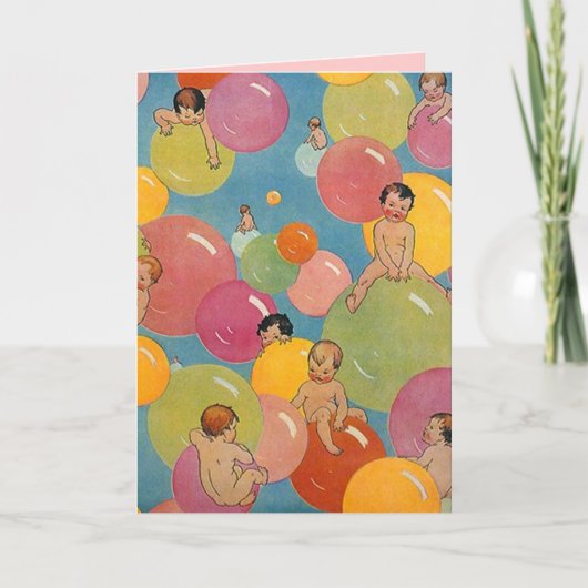 Vintage Babydusche auf bunten Blasen Ankündigung (Vorderseite)