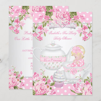 Vintage Babydusche Blonde Girl Pink Tee Party Einladung