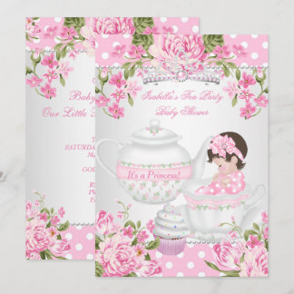 Vintage Babydusche Brünett Girl Pink Tee Party Einladung