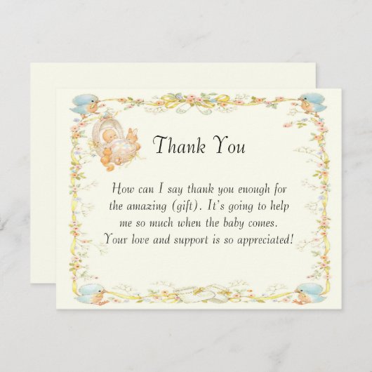 Vintage Babydusche Danke Karte (Vorne/Hinten)