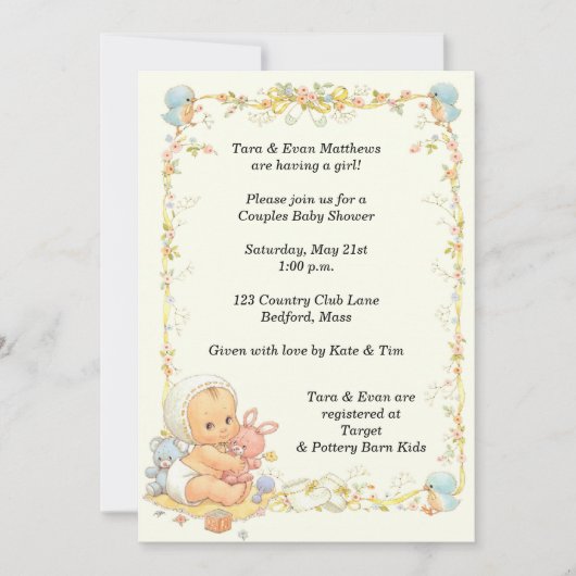 Vintage Babydusche Einladung (Vorderseite)