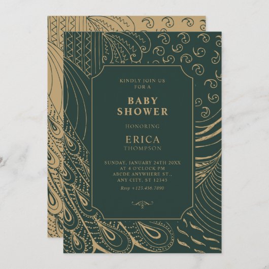 Vintage Babydusche Einladung (Vorne/Hinten)