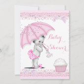Vintage Babydusche Girl Rosa Regenschirm Cupcake Einladung (Vorderseite)
